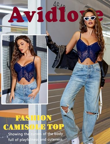 Image of Avidlove Lace Bralettes for Women Y2k Camisole Lingerie Adjustable Strap Crop Top