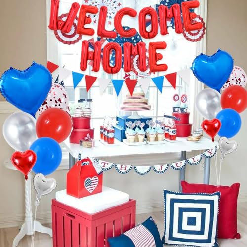Image of TONIFUL 16 Inch Red Welcome Home Foil Letter Balloon Banner Decoration Kit