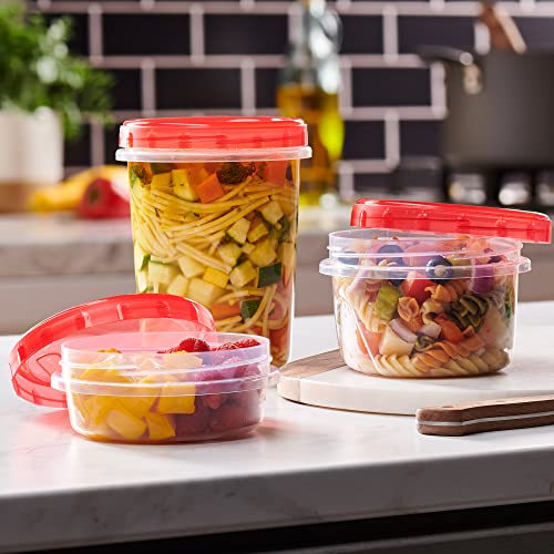 Plasticpro 12 Pack Twist Cap Food Storage Containers With Red Screw On Lid- 8 Oz Reusable Meal Prep Containers - Freezer And Microwave Safe Red Plastic Food Storage #TOP6