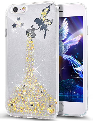 ikasus Coque iPhone 6S/iPhone 6 Etui Bling Glitter Sparkle Brillant Étoile l'ange Fille Star Angel girl Transparente Silicone Gel TPU Souple Housse Etui Coque pour iPhone 6S/6,Jaune
