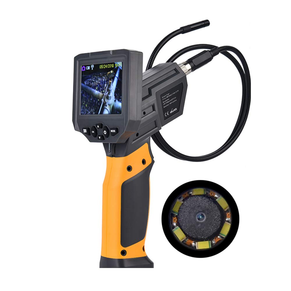 YUANYI Digital Endoscope Camera, 3.5 Inch Full HD IPS LCD Screen, 2.0 Megapixels Industrial Endoscope Camera 6 LED With IP67 Waterproof Semi-rigid Handheld Video Borescope Snake Camera,1m
