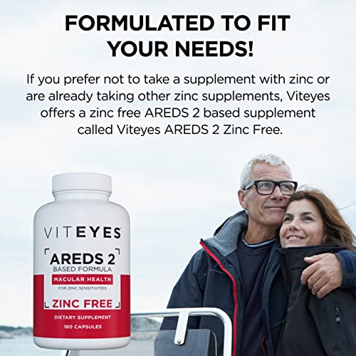Viteyes Areds 2 Zinc Free Macular Support, Natural Allergen Free Capsules With Vitamin E, Vitamin C, Lutein & Zeaxanthin, No Zinc, No Copper, Eye Doctor Trusted, Manufactured In The Usa, 180 Ct #TOP3