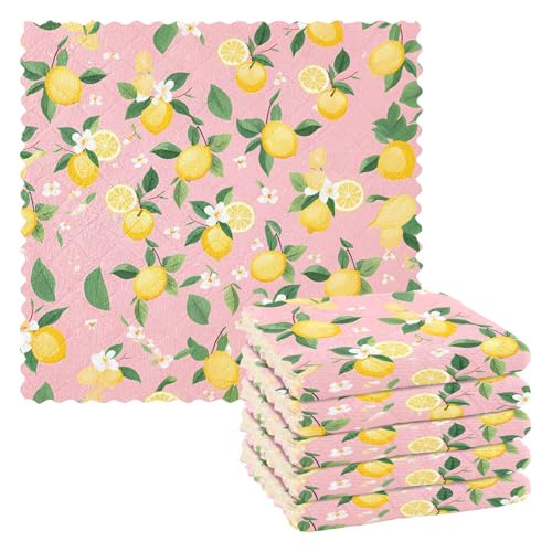 Mnsruu Mikrofaser-Reinigungstücher, Zitrone, tropische Pflanzen, Blätter, Blumen, wiederverwendbar, zum Abwaschen, 6 Stück, schwedisches Geschirrtuch, Mikrofaser-Reinigungstücher, waschbar,