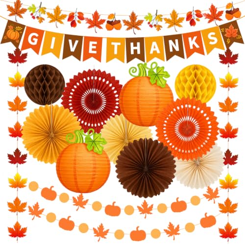 Thanksgiving Decorations 14 Pieces Give Thanks Banner and Pumpkin Lanterns - image 1