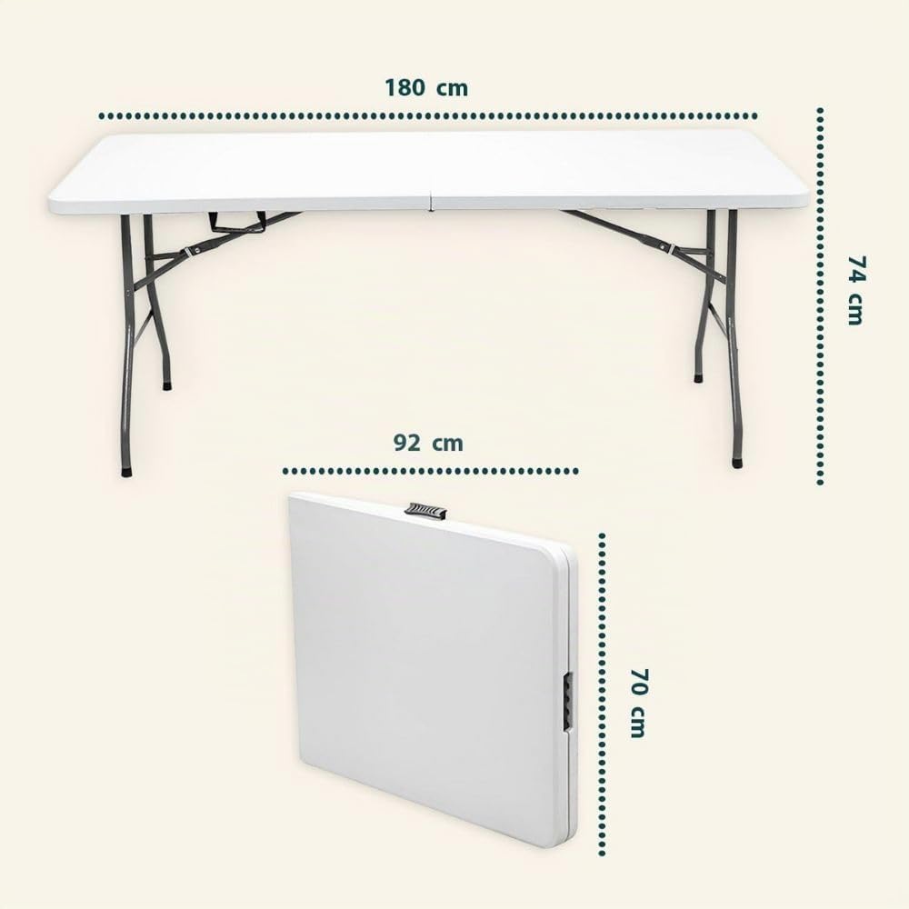 Tavolo Pieghevole Estensibile 180 cm – Bianco | Portata 120 kg | Maniglia Integrata | Chiusura Sicura con Blocco di Sicurezza