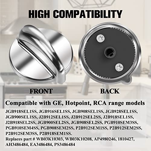 Wb03K10303 Upgraded Surface Burner Control Knob Replacement For Ge Stove Knobs, Stainless Steel, Heavy Duty Metal, Replaces Part # Wb03K10208, Ap4980246, 1810427, Ah3486484, Ea3486484 (5 Pack) #TOP3