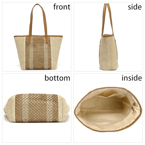 Image of Bycobecy Large Woven Beach Tote Bag for Women Durable Summer Purse Cotton Sturdy Crochet Shoulder Handbag