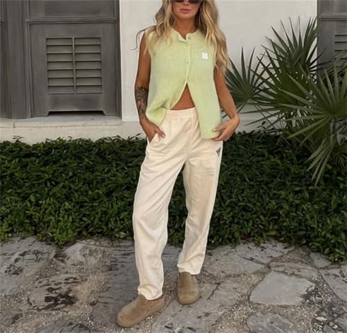 Image of Yuemengxuan Women Y2k Knitted Sweater Vest Sleeveelss Button Down Round Neck Ribbed Knit Tank Top Cardigan Vest Streetwear (Light Green #D, S), Small