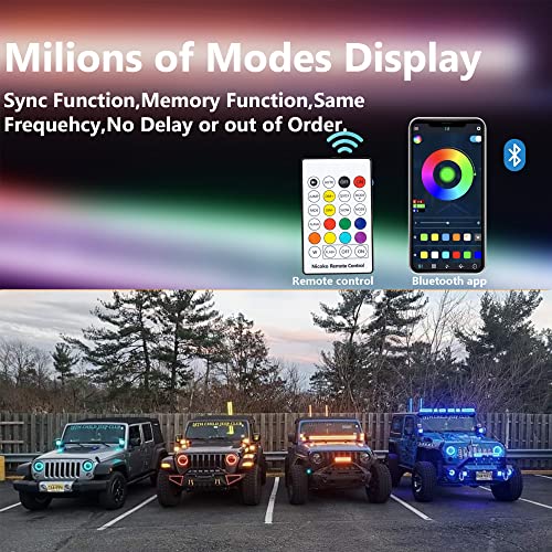 Nicoko Offroad Driving 120W 20/22Inch Straight Led Light Bars Waterproof Multicolor Rgb Halo Ring Kit Strip Set Mounting Brackets For Ram Wrangler Atv Truck Boat Free Wiring Harness #TOP5