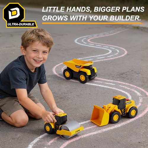 Image of 5 PCS Construction Vehicles Toy Set for Kids - Friction Powered Bulldozer, Dump Truck & Road Roller with Lights & Sounds, Sandbox Beach Sand Toys for Toddlers Boys Girls Ages 3-5 4-8, Birthday Gift