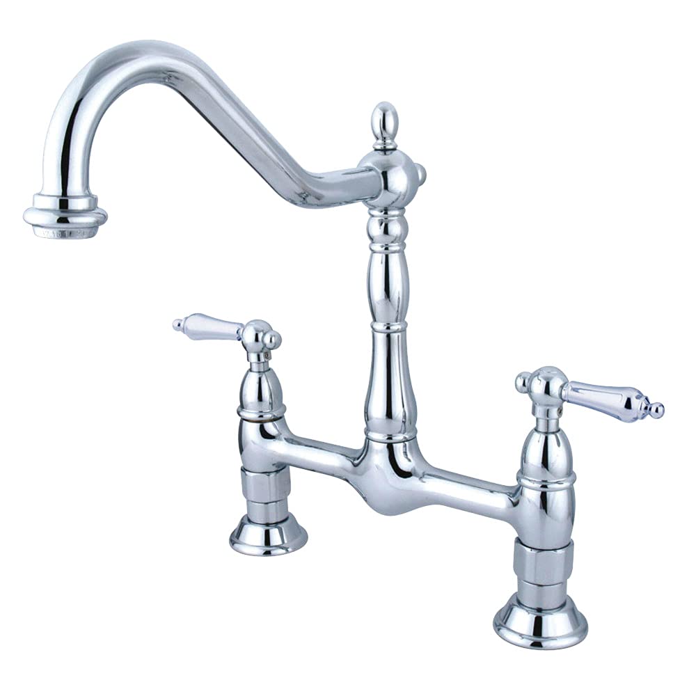 Kingston Brass KS1171AL Heritage Bridge Kitchen Faucet, 8-1/2" Spout Reach, Polished Chrome