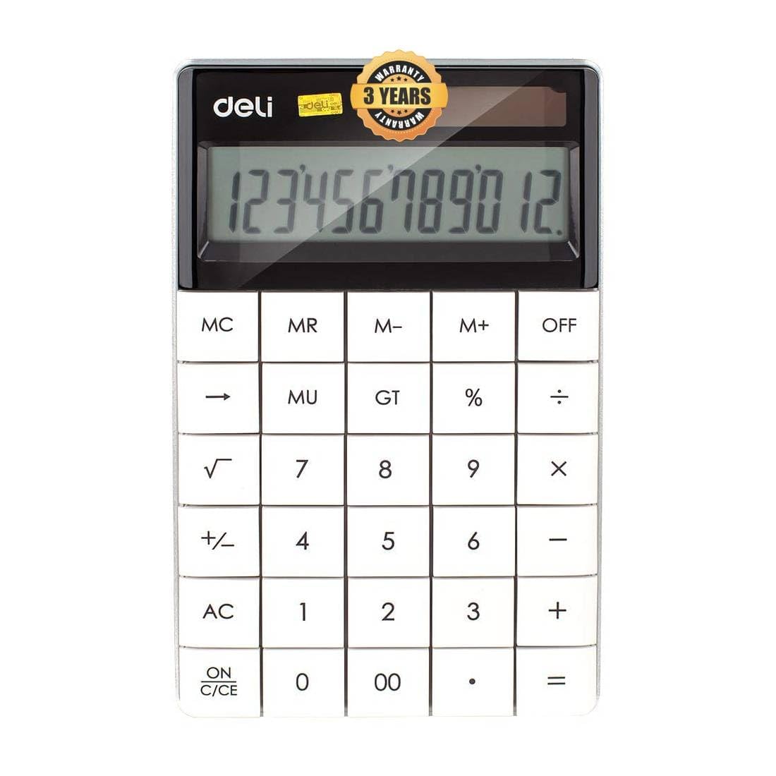 deli W1589 Modern Calculator Big Size Compact Large Display 12 Digit, 3 Years Warranty - White