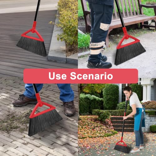 Image of Heavy Duty Red Angle Broom with Long Handle - 4 Pack