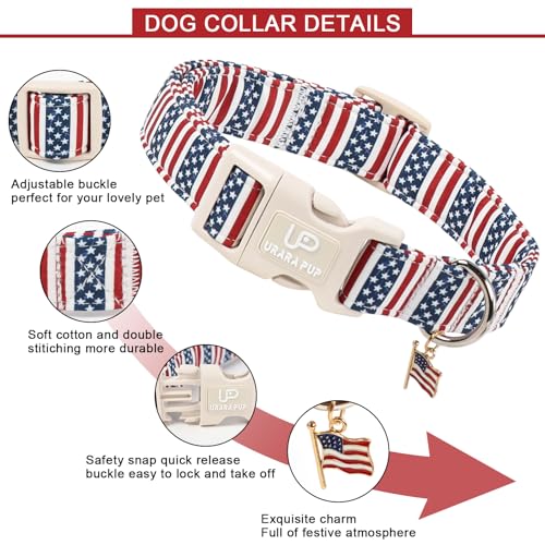 Image of Forth of July Dog Collar, 4th of July Comfortable Cotton Dog Collar, American Flag Collar for Puppy Girl Boy Dog or Cat, Patriotic Bowtie Collar with Metal Buckle, M