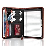 Konper Junior Padfolio Portfolio with 5 x 8 Writing Pad, A5 Business Portfolio Binder Folder Organizer Multi-Function Combination Case for Women, Brown