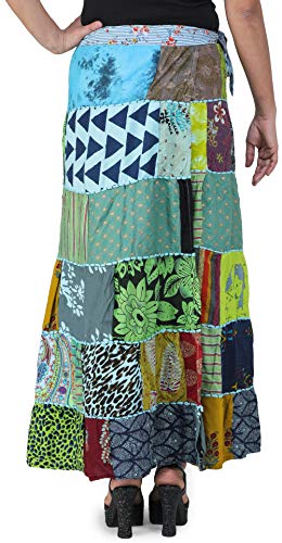 Printed Long Boho Wrap-On Long Skirt from Gujarat with Patch Work4