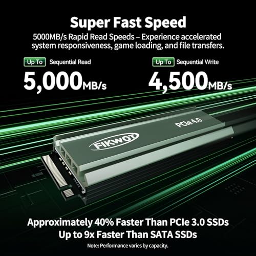 Image of Fikwot FN960 1TB M.2 NVMe SSD PCIe Gen4 x4 2280 Internal Solid State Drive with Heatsink, Up to 5,000MB /s, Dynamic SLC Cache, Compatible with PS5 Internal SSD
