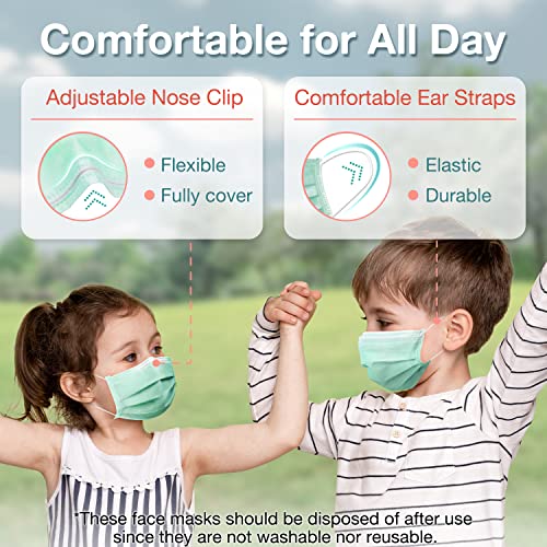 Medtecs Kids Face Mask Disposable - 2 Sizes Option (Child/Youth) 50 Pcs - Comfy 3-Ply Breathable Children Masks, The Better & Safer Choice - Youth | Green #TOP2