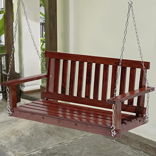 Paylesshere LSW-V70B-BROWN Outdoor Wooden Porch Swings 4Ft/48In Outdoor Swings Heavy Duty 800Lb Weight Capacity Swing Bench thumb #5