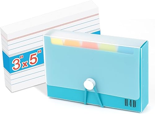 H4D Estuche para tarjetas de índice 3x5 con 100 tarjetas de índice rayadas y divisores, color verde azulado