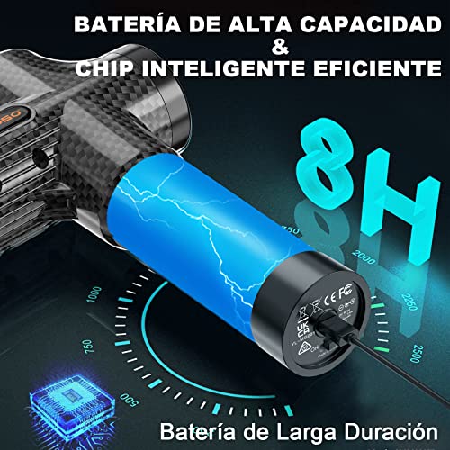 Pistola-de-Masaje-Muscular-Electrica-Masajeador-de-Musculos-de-Tejido-Profundo-con-30-Velocidades-6-Cabezales-de-Masaje-Pantalla-LCD-Tactil-Pistola-de-MasajeNegro-Carbon