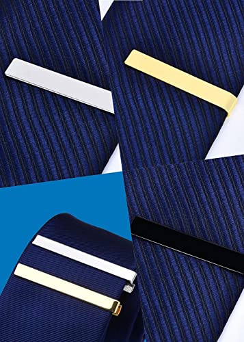 4 Pcs Tie Clips For Men, Gold Silver Black Blue Tie Bar Set For Men Gifts #TOP1