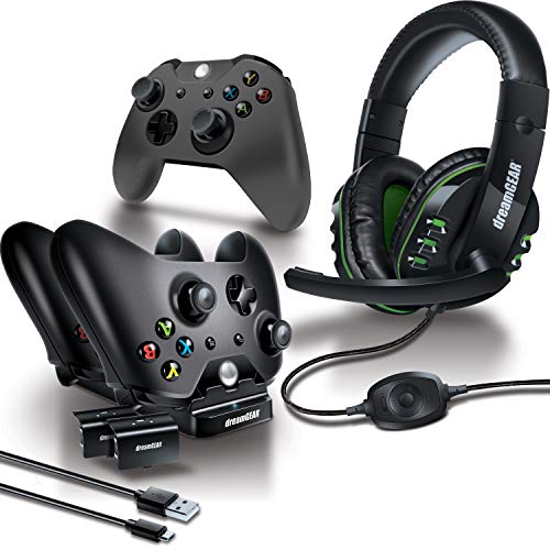 dreamGEAR 8 in 1 Gamers Kit for XBOXONE: Includes Charging dock/USB/Gaming Headset/Protective Covers and (2) 800 mah Rechargeable batteries (6631)
