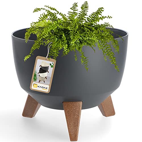KADAX Vaso Rialzato in Plastica per Piante da Interno ed Esterno, Coprivaso Decorativo con Piedistallo Simil-Legno e Design Moderno (24 cm, Grigio Scuro)