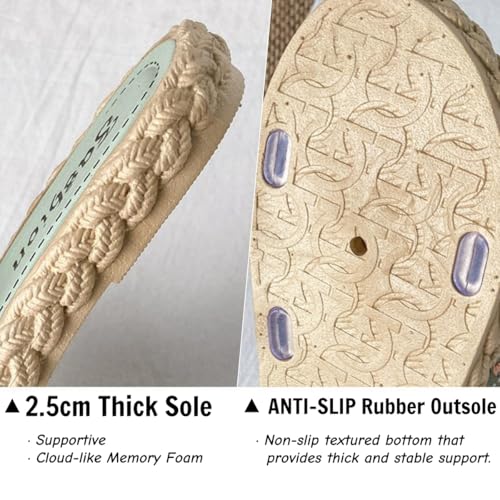 Women's Open Toe Slide Slippers with Cute Bow, Slip-on House Shoes, Summer Linen Slippers with Rubber Sole4