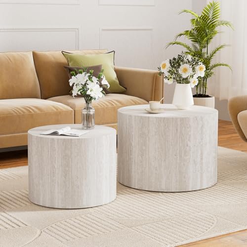 Round Nesting Coffee Table Set of 2, 18.1" Modern Circle