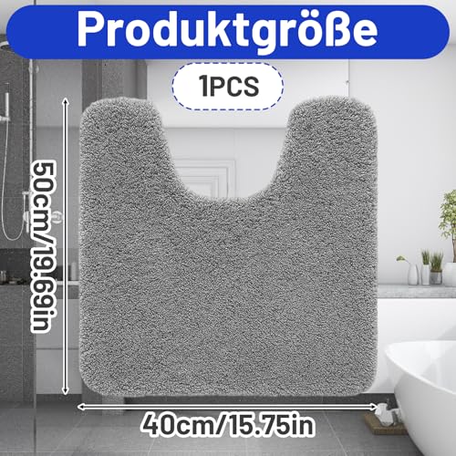 PDirat WC Vorleger mit Ausschnitt, U-Förmige Weiche WC Teppich, Toiletten Badematte, Mikrofaser rutschfeste WC-Vorleger, 50 x 40 cm, Grau