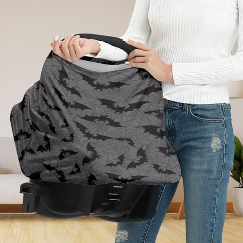 Image of Halloween Car Seat Cover Baby Carrier Cover, Halloween Car Decor Bat Nursing Covers Spider Web Breast Feeding Covers for Women, Breathable Infant Carseat Canopy