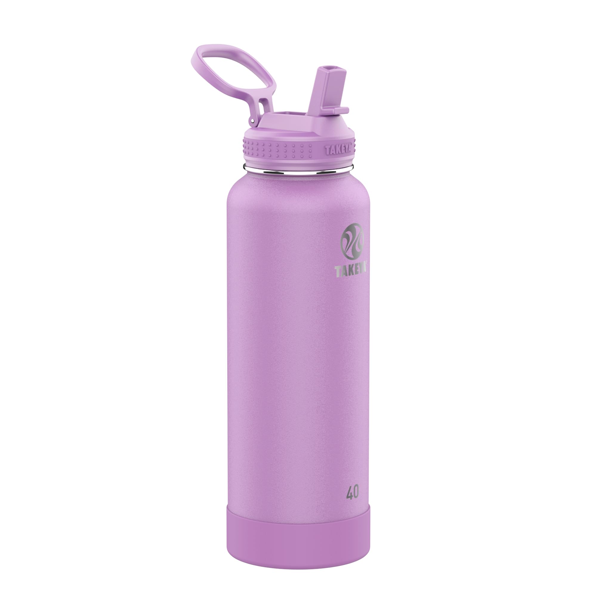 Takeya Lilac Actives Water Bottle With Straw Lid - Durable & Easy-Care Water Bottle With Stainless Steel Insulation - Bpa-Free Lid With Carry Handle & Straw - Dishwasher-Safe - 40 Oz,