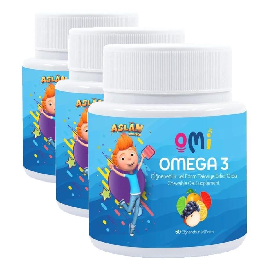 OMİ Omega-3 60 Çiğnenebilir Jel | DHA İçerikli Omega 3 Takviyesi | Alerjenik Etkisi Az, Balık Yağı Kokusu Yok | 4 Yaş ve Üzeri İçin Uygun (3 paketi)