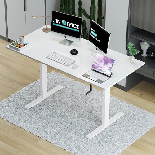 Jin Office Vertex Manual Height Adjustable Table| Adjustable Desk with Hand Crank| Sit Stand Desk| Ergonomic Table for Home Office, 3 Year Warranty,80 Kg Wt. Cap| White & White|1200*750mm/ 25MM Thick