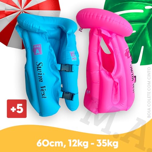 Boia Infantil Colete Salva Vidas Com Cinto Inflável Piscina Praia Férias (40cm, Laranja)