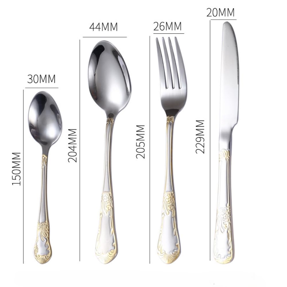 16 Pezzi Placcati In Titanio Fiori Incisi Cucina Acciaio Inossidabile Argenteria Posate Posate Coltelli Forchette Cucchiai Set Per 4 Persone, Hotel Casa Coltello Da Bistecca Cucchiaio Da Dessert (UN)