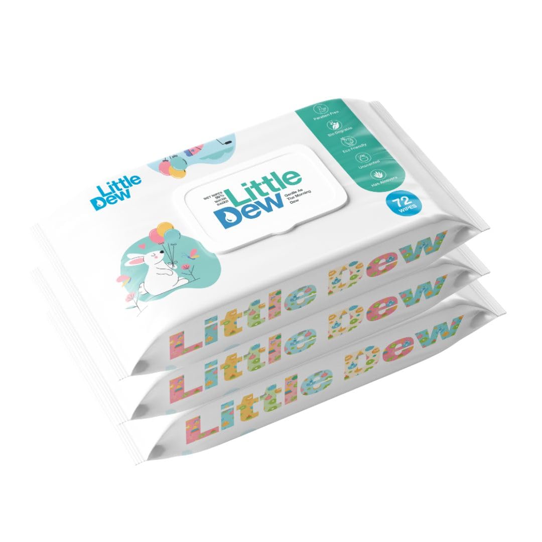 Little Dew 99% Pure Water Baby Wipes | Soft & Gentle | Hypoallergenic & Alcohol-Free | Moisturizing & pH Balanced | With Flip-Top Lid | 3x72 Wipes-image-40