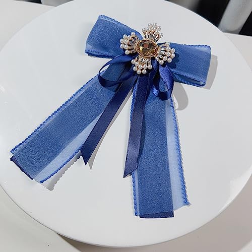 Image of Retro Chic Ribbon Bow Tie Brooch Pins for Women Girls Uniform Pre-Tied Bowknot Corsage Party Ceremony Accessories