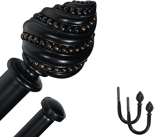 Barra de cortina doble de 1 pulgada con remates Valois y retenes, oro negro, 84-120 pulgadas