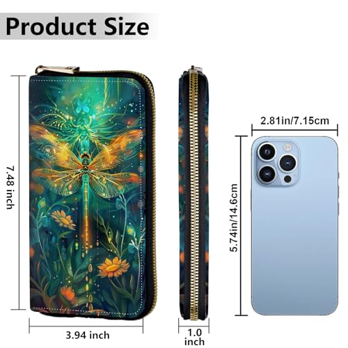Image of Women's Wallets,Credit Card Holder Money Leather Long Wallet with Wristlet,Large Capacity with Zip-Around Phone Purse for Women Ladies Girls,Sparkly Dragonfly
