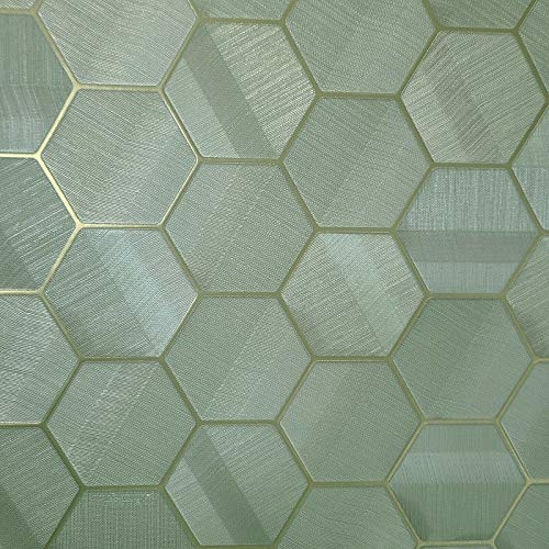 76 sq.ft Rolls Zambaiti Parati Textured Italian wallcoverings Modern Embossed Vinyl 3-d Optic Wallpaper Green Gold Metallic Hexagon Geometric Textures Faux sisal grasscloth Wall Covering 3D Z44803