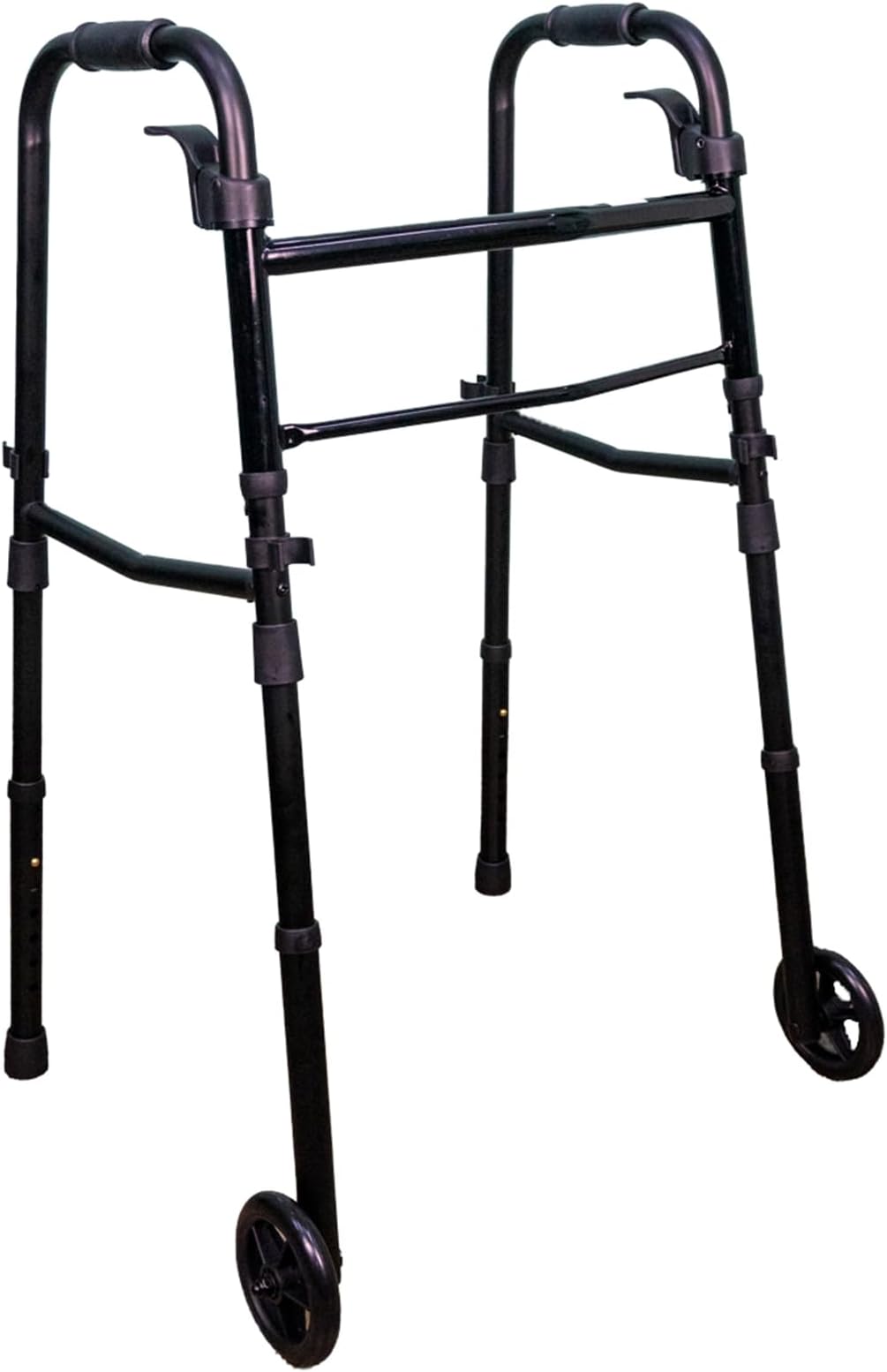Rehamo Lightweight Height Adjustable Foldable Walker for Seniors, Adults & Patients | Aluminum & Foldable Walker With Wheels | Outdoor and Indoor,Travel - Black