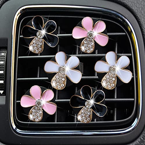 Image of 6 Pcs Bling Flower Air Vent Clips, Cute Daisy Car Air Fresheners Vents Clips Car Diffuser Vent Clips Rhinestone Glam Car Interior Decoration Charm Diamond Car Decor Bling Car Accessories for Women Girls
