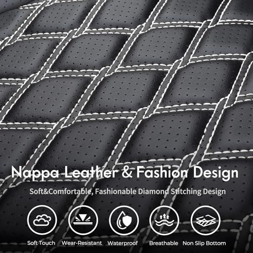 Image of Huidasource Tacoma Front Car Seat Covers, Leather Seat Cushion Cover Fit for 3rd Gen Toyota Tacoma 2016-2023 Double&Crew Cab SR,SR5, Limited,TRD Pro, TRD Sport, TRD Off-Road(Front Pair /Black&White)