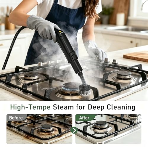 Image of Portable High-Pressure Handheld Steam Cleaner, 14-Piece Accessories, 6 Steam Levels, 15s Heat-Up,chemical-free Cleaning Tile, Grout, Dirt, Grease & Car Detailing (black) (08black)