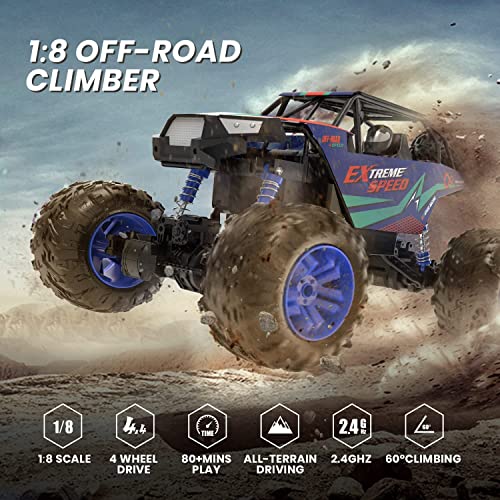 De60 Large 1:8 Scale Upgraded Rc Cars Remote Control Car For Adults Boys, Off Road Monster Truck With Realistic Sound, 2.4Ghz 4Wd Rock Crawler Toy All Terrain Climbing, 2 Batteries For 80 Min Play #TOP4