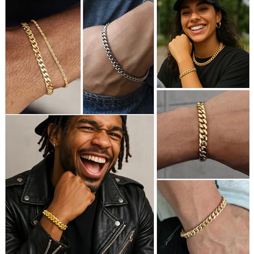 Pulsera para hombre de acero inoxidable 316L, cadena cubana 9 mm miniatura 5