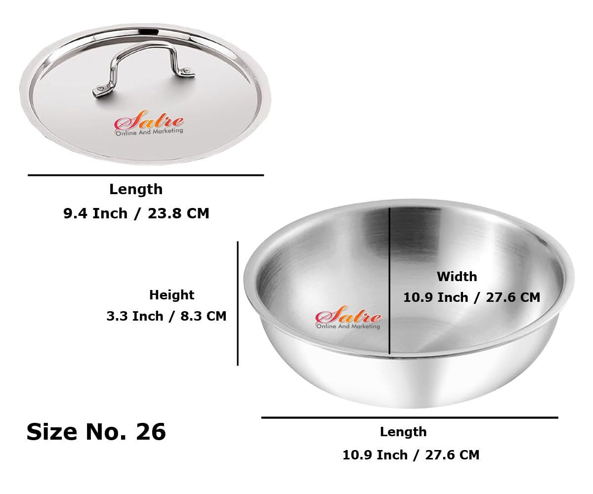 Stainless Steel Triply Tasla with Steel Lid, Induction Base, Kadhai, Cookware Pan (26), Silver, 2 Litres - Image 2
