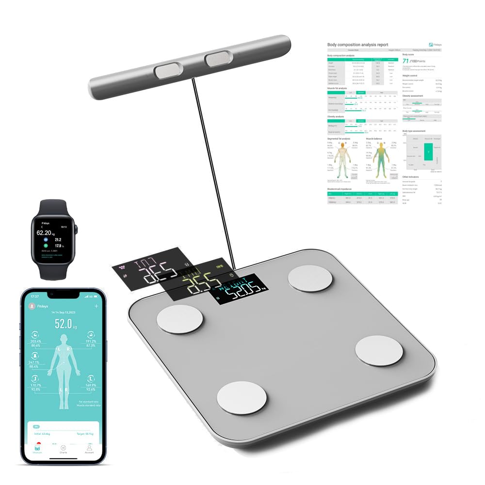 Báscula Persona Balance Conectada Impedancia Con 8 Electrodos Alta Precisión, 29 Datos Corporal Medición BIA de Doble Frecuencia Con APP para Andriod e iOS, Max. 180 kg/400 lb/28